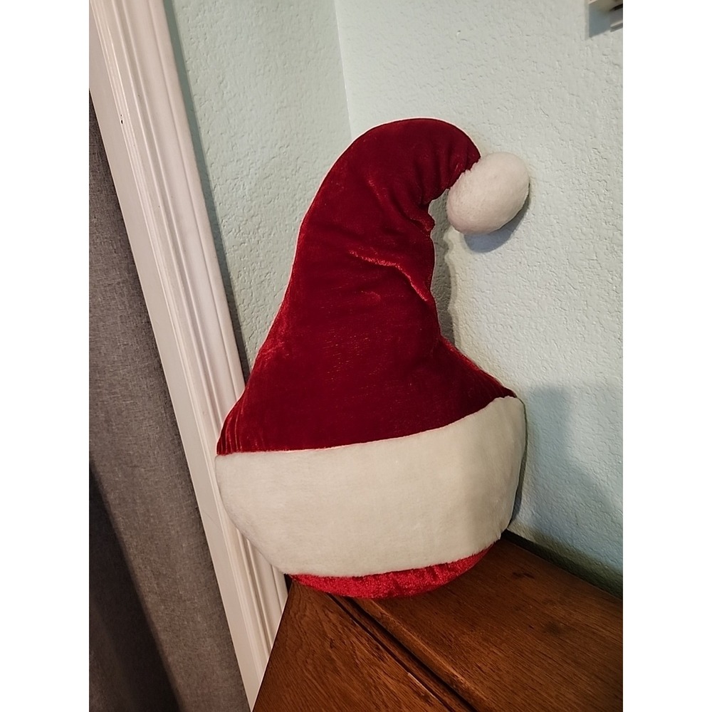 Vintage ITR Festive Christmas Santa Hat Holiday Puffy Throw Pillow Decor 18"